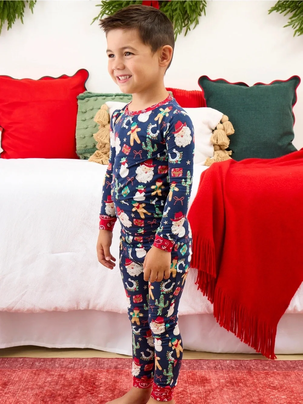 Ruggedbutts Softsnooze Santa Giddy Up Holiday Cowboy Print Pajama Set 7 8